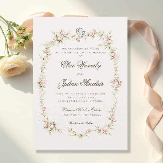 Vintage Garden Ethereal Blush Floral Wedding 招待状