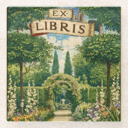Vintage Garden Ex Libris Bookplate  ガラスコースター (正面)