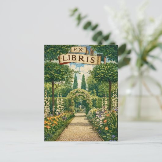 Vintage Garden Ex Libris Bookplate  ポストカード (スタンド正面)