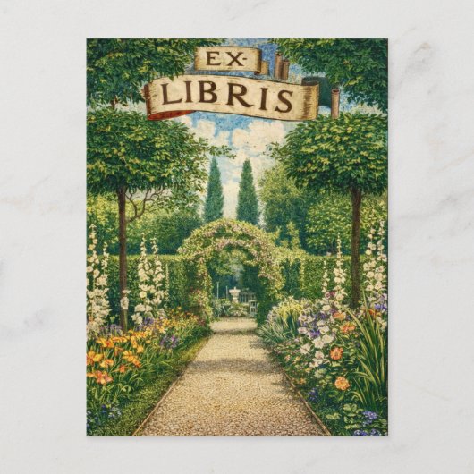 Vintage Garden Ex Libris Bookplate  ポストカード (正面)