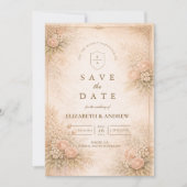 Vintage Garden Floral Antique Wedding セーブザデート (正面)