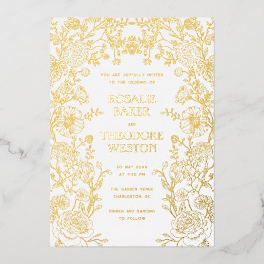 Vintage Garden Floral Wedding 箔招待状 (正面)
