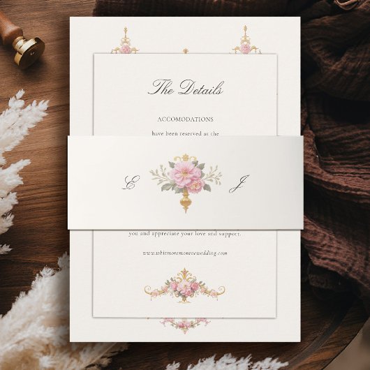 Vintage Garden French Chateau Blush Pink Wedding 招待状ベリーバンド