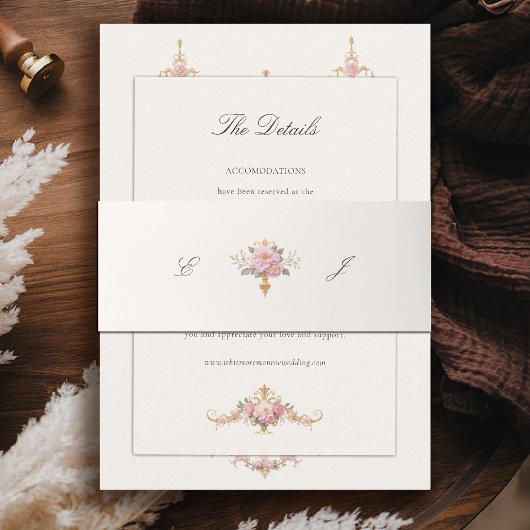 Vintage Garden French Chateau Romantic Wedding 招待状ベリーバンド