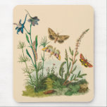 Vintage Garden Insects, Butterflies, Caterpillars マウスパッド<br><div class="desc">Vintage illustration botanical nature design featuring a garden scene with flowers,  flying butterflies,  crawling caterpillars and a chrysalis. A butterfly life cycle.</div>