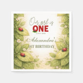 Vintage Garden Lady Bug 1st Birthday スタンダードカクテルナプキン (正面)