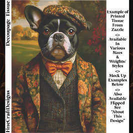  Vintage Gentleman Frenchie Dog Art EW6L Decoupage 薄葉紙