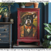  Vintage Gentleman Frenchie Dog Art EW6R Decoupage 薄葉紙