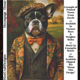  Vintage Gentleman Frenchie Dog Art EW6R Decoupage 薄葉紙