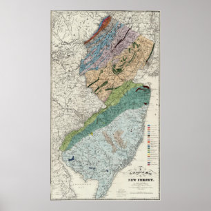 Vintage Geological Map of New Jersey (1839) ポスター