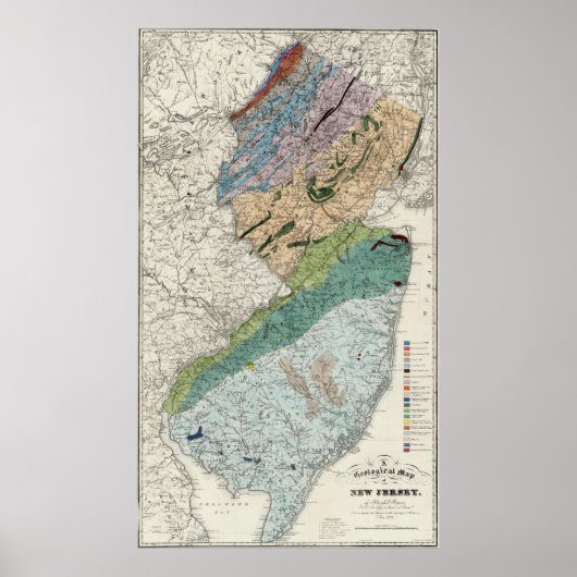 Vintage Geological Map of New Jersey (1839) ポスター (正面)