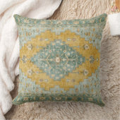 Vintage Geometric Diamond Medallion Teal Mustard クッション (ブランケット)