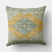 Vintage Geometric Diamond Medallion Teal Mustard クッション (裏面)