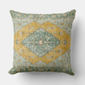 Vintage Geometric Diamond Medallion Teal Mustard クッション (正面)