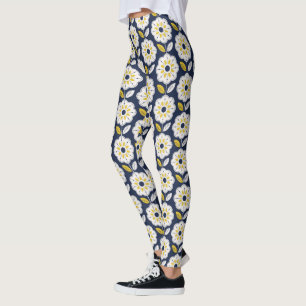 Vintage Geometric Flower Pattern レギンス
