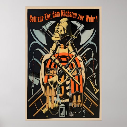 Vintage German Fire Brigade Poster Print Fire ポスター (正面)