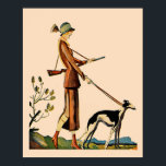 Vintage German Magazine Cover Woman with Greyhound ポスター<br><div class="desc">Female hunter in dress, boots and hat holds her hunting rifle and the leash for her greyhound dog in this retro ad from a magazine in 1930's Germany. Vintage art reproduction for your walls.</div>