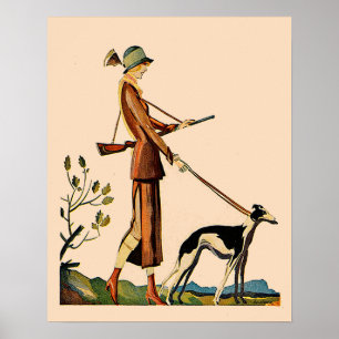 Vintage German Magazine Cover Woman with Greyhound ポスター