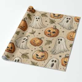 Vintage Ghosts & Pumpkins Halloween Pattern ラッピングペーパー