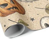 Vintage Ghosts & Pumpkins Halloween Pattern ラッピングペーパー (ロールコーナー)