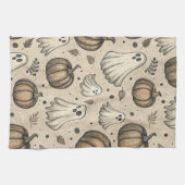 Vintage Ghosts & Pumpkins Halloween Pattern (2) キッチンタオル (横)