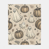 Vintage Ghosts & Pumpkins Halloween Pattern (2) フリースブランケット (正面)