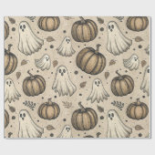 Vintage Ghosts & Pumpkins Halloween Pattern (2) ラッピングペーパー (フラット)