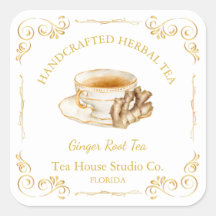 Vintage Ginger Root Tea Square Label
