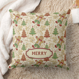 Vintage Gingerbread Man & Christmas Trees Custom  クッション