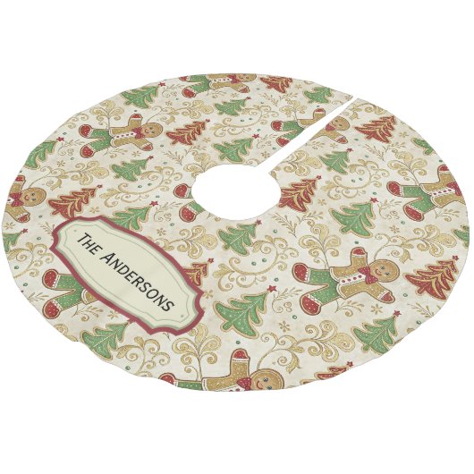 Vintage Gingerbread Man & Christmas Trees Custom  ブラッシュドポリエステルツリースカート (アングル)