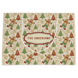 Vintage Gingerbread Man & Christmas Trees Custom ラージペーパーバッグ