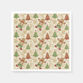 Vintage Gingerbread Man & Christmas Trees Paper スタンダードカクテルナプキン