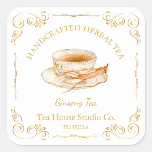 Vintage Ginseng Tea Square Label スクエアシール (正面)