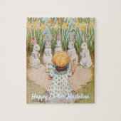 Vintage Girl and Easter Bunnies Singing ジグソーパズル (縦)