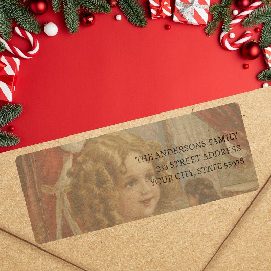 Vintage Girl Santa Doll Address Label ラベル