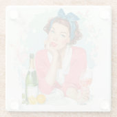 Vintage Girl with Pink Champagne ガラスコースター (裏面)