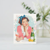 Vintage Girl with Pink Champagne ポストカード (スタンド正面)