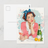 Vintage Girl with Pink Champagne ポストカード (正面/裏面)