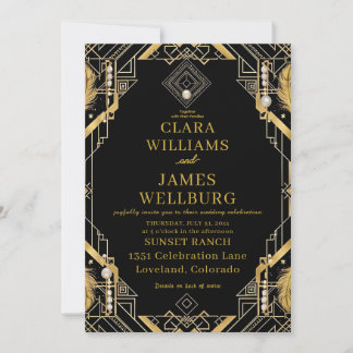 Vintage Glamour Art Deco Wedding Invitation 招待状