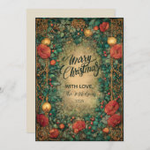 Vintage Gold Amaryllis Christmas シーズンカード (正面/裏面)