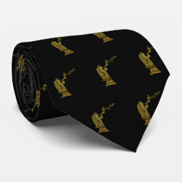 Vintage Gold Angel Pattern on Black Christmas ネクタイ