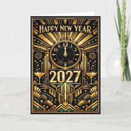 Vintage Gold Art Deco New Year 2027 シーズンカード