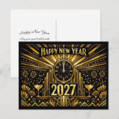 Vintage Gold Art Deco New Year 2027 シーズンポストカード (正面/裏面)