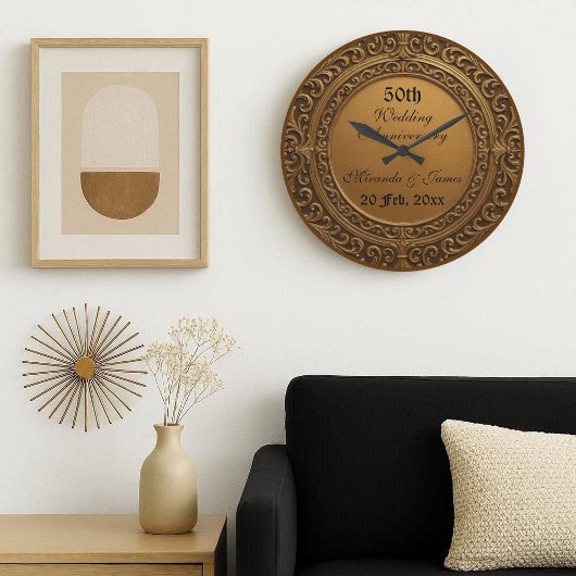 Vintage Gold Baroque Frame 50 Wedding Anniversary ラージ壁時計