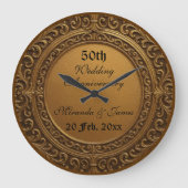 Vintage Gold Baroque Frame 50 Wedding Anniversary ラージ壁時計 (正面)
