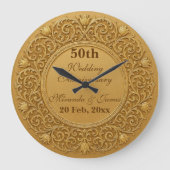 Vintage Gold Baroque Tulips 50 Wedding Anniversary ラージ壁時計 (正面)