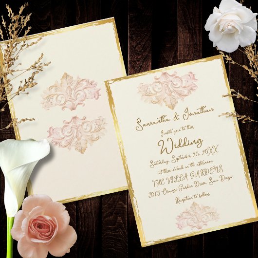 Vintage Gold Baroque Wedding Elegance 招待状