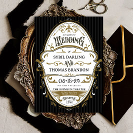 Vintage Gold Black and White Ornate Retro Wedding  招待状