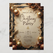 Vintage Gold Christmas Party Invitation 招待状 (正面/裏面)