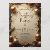 Vintage Gold Christmas Party Invitation 招待状 (正面)